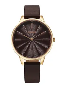 Titan Women Brass Dial & Leather Straps Analogue Watch 2648WL09