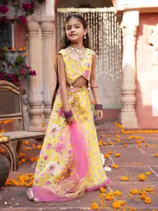 pspeaches Girls Printed Ready to Wear Lehenga & Blouse With Dupatta