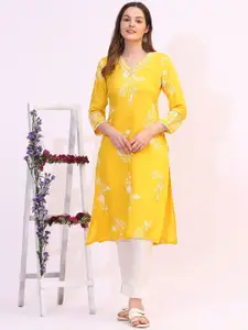 W Women Floral Printed Thread Work Kurta