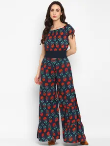 Taurus Printed Square Neck Top With Trousers Co-Ords