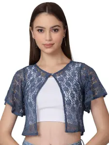 SZN Self Design Round Neck Sheer Cotton Shrug