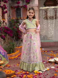 pspeaches Girls Printed Ready to Wear Lehenga & Blouse With Dupatta