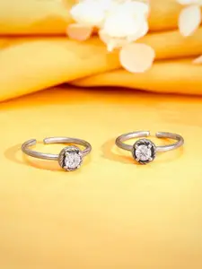 GIVA Rhodium-Plated Oxidised Toe Rings