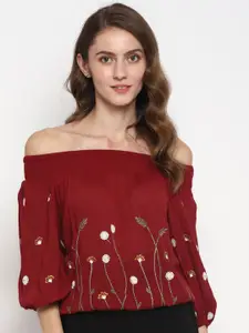 Taurus Floral Embroidered Off-Shoulder Top