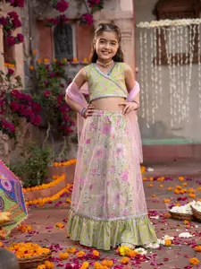 pspeaches Girls Printed Ready to Wear Lehenga & Blouse With Dupatta