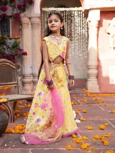 pspeaches Girls Printed Ready to Wear Lehenga & Blouse With Dupatta