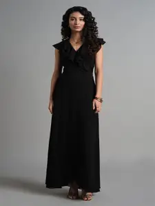 AND V-Neck Flutter Sleeves Gown Dress