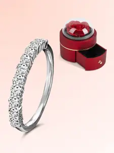 Peora Silver-Plated American Diamond Finger Ring With Jewellery Box