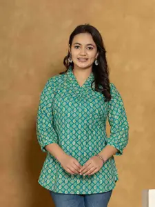 INDYES Paisley Printed V-Neck Kantha Work Pure Cotton Kantha Work Kurti