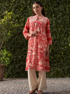 Lakshita Women Floral Printed Keyhole Neck Thread Work Kurta