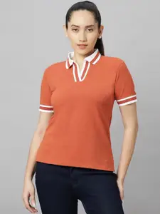 Wear Your Opinion Women Polo V Neck Striped Collar Tshirt