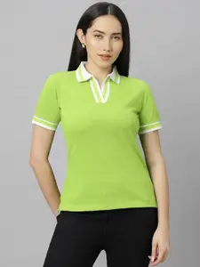 Wear Your Opinion Women Polo V Neck Striped Collar Tshirt