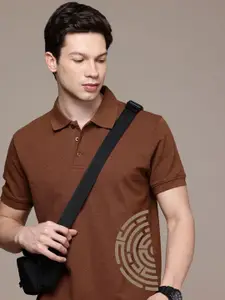 Moda Rapido Men Printed Polo Collar Raw Edge T-shirt