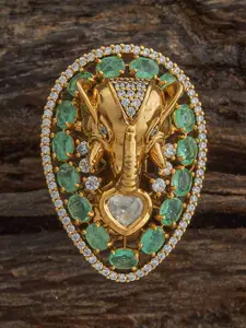 Kushal's Fashion Jewellery Embellished Bridal Mint Victorian-Plated Ethnic Kundan Ring
