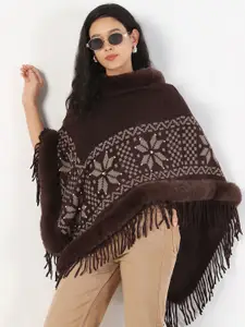 SHOWOFF Women Longline Poncho with Fuzzy Detail