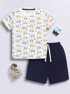 LITTLE NINJA Boys Printed Pure Cotton T-shirt With Shorts