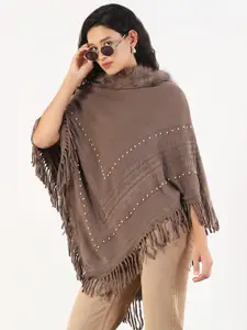 SHOWOFF Women Longline Poncho with Fuzzy Detail