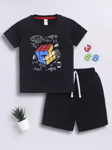 LITTLE NINJA Boys Printed Pure Cotton T-shirt With Shorts