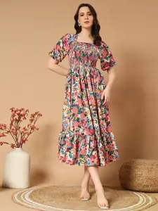 Raiyani Fashion Print Puff Sleeve Crepe Fit & Flare Dress