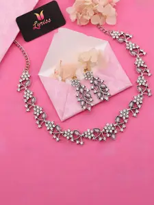 Lyriss Set Of 2 Silver-Plated American-Diamond-Studded Necklace With Drop Earrings