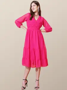 Chemistry Print Puff Sleeve Georgette Empire Midi Dress