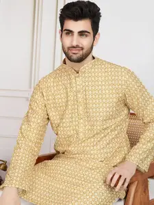 House of Pataudi Printed With Embroidered Cotton Straight Kurta