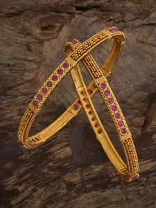 Kushal's Fashion Jewellery Set Of 2 Gold-Plated Cubic Zircon-Studded Bangles
