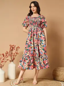 Raiyani Fashion Print Puff Sleeve Crepe Fit & Flare Dress