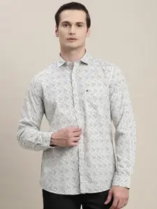 Turtle Men Relaxed Slim Fit Spread Collar Geometric Printed Cotton Casual Shirt