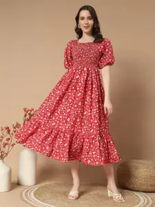Raiyani Fashion Print Puff Sleeve Crepe Fit & Flare Dress