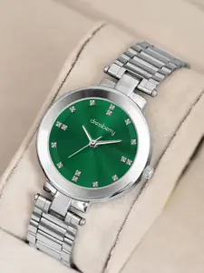 DressBerry Women Brass Embellished Dial & Stainless Steel Straps Analogue Watch DB-032-Green