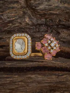Kushal's Fashion Jewellery Pink Victorian-Plated Ethnic Kundan Finger Ring