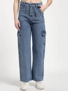 The Roadster Lifestyle Co Women Pure Cotton High-Rise Cargo Jeans
