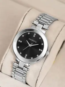 DressBerry Women Brass Embellished Dial & Stainless Steel Straps Analogue Watch DB-032-Black