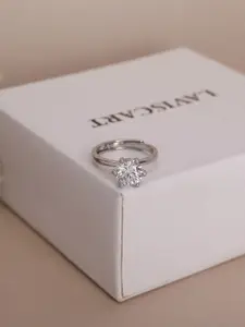 Laviscart Rhodium-Plated Stone Studded Adjustable Finger Ring