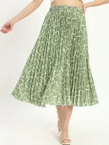 OTABU Printed Pleated A-Line Midi Skirt
