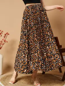 OTABU Animal Printed Pleated A-Line Maxi Skirt