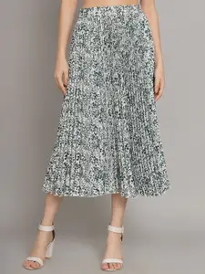 OTABU Printed Pleated A-Line Midi Skirt