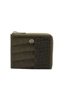 Da Milano Men Geometric Zip Detail Leather Zip Around Wallet