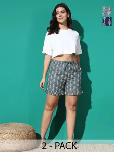 MBeautiful Women Ethnic Motifs Pack of 2  Printed Lounge Shorts