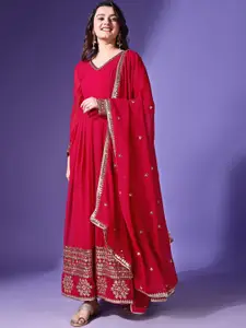 Fashion Basket Embroidery Fit And Flare Ethnic Dresses With Dupatta