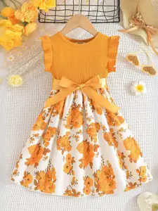 INCLUD Floral Print Flared Sleeve Fit & Flare Dress