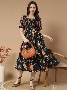 Raiyani Fashion Print Puff Sleeve Crepe Fit & Flare Dress