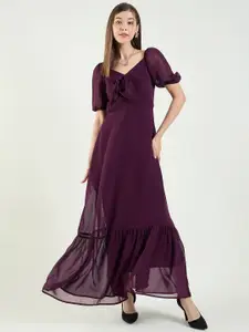 aayu Puff Sleeve Layered Georgette Maxi Dress