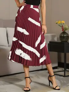 OTABU Printed Pleated A-Line Midi Skirt