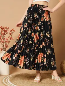 OTABU Floral Printed Pleated A-Line Maxi Skirt