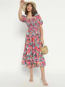 Raiyani Fashion Floral Print Applique Crepe Fit & Flare Midi Dress
