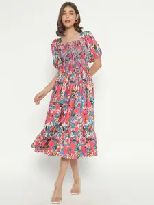 Raiyani Fashion Floral Print Applique Crepe Fit & Flare Midi Dress