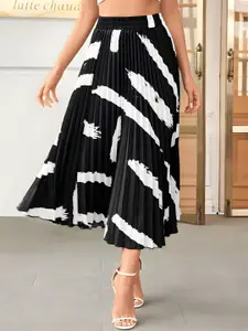 OTABU Printed Pleated A-Line Midi Skirt