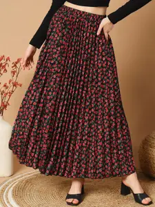OTABU Floral Printed Pleated A-Line Maxi Skirt
